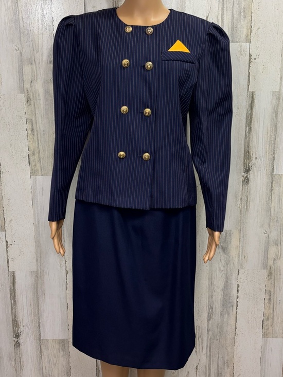Vintage Dresses & Skirts - Good Times Vintage 80’s Navy Pinstripe Double-Breasted Skirt Suit